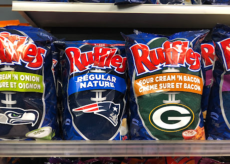 Ruffles chips and snack bags on the shelf